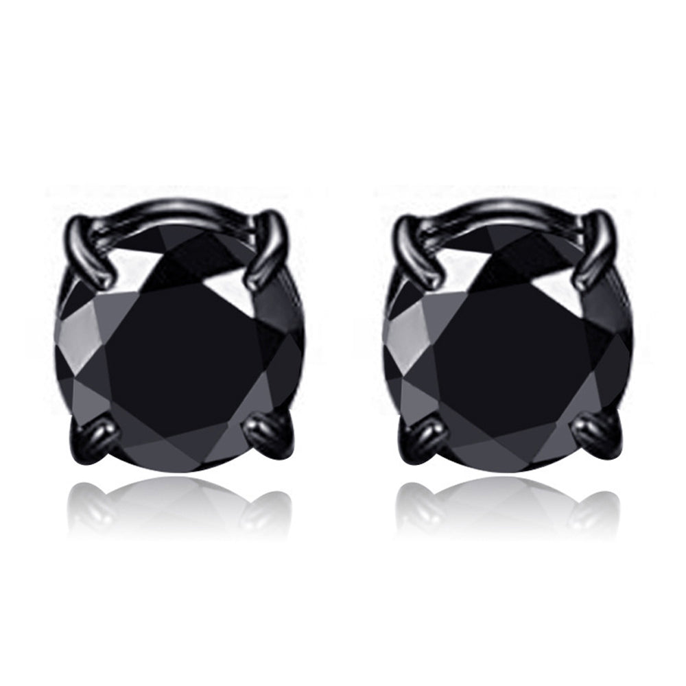 A00899 One Pair 8mm Stud Earrings Non-piercing Magnetic Stainless Steel Zircon Stud Eardrops Earrings Jewelry - Black/Black Diamond