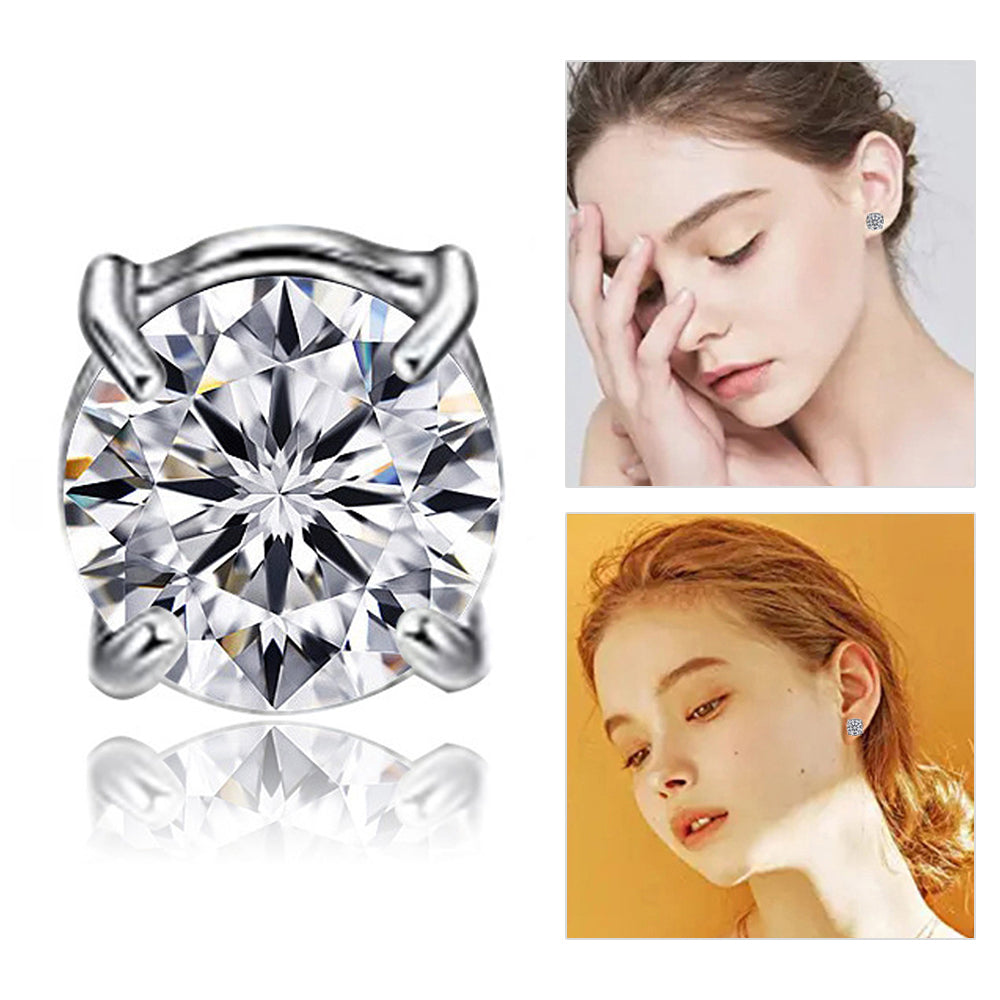 A00899 8mm Stud Earring Ear Decor Jewelry Magnet Non-piercing Magnetic Stud Eardrop Earring - Silver/White Diamond