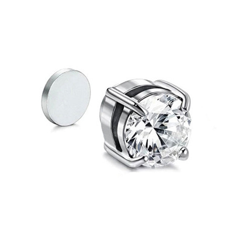 A00899 8mm Stud Earring Ear Decor Jewelry Magnet Non-piercing Magnetic Stud Eardrop Earring - Silver/White Diamond