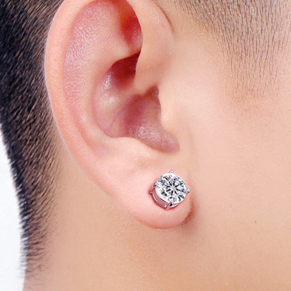 A00899 8mm Stud Earring Ear Decor Jewelry Magnet Non-piercing Magnetic Stud Eardrop Earring - Silver/White Diamond