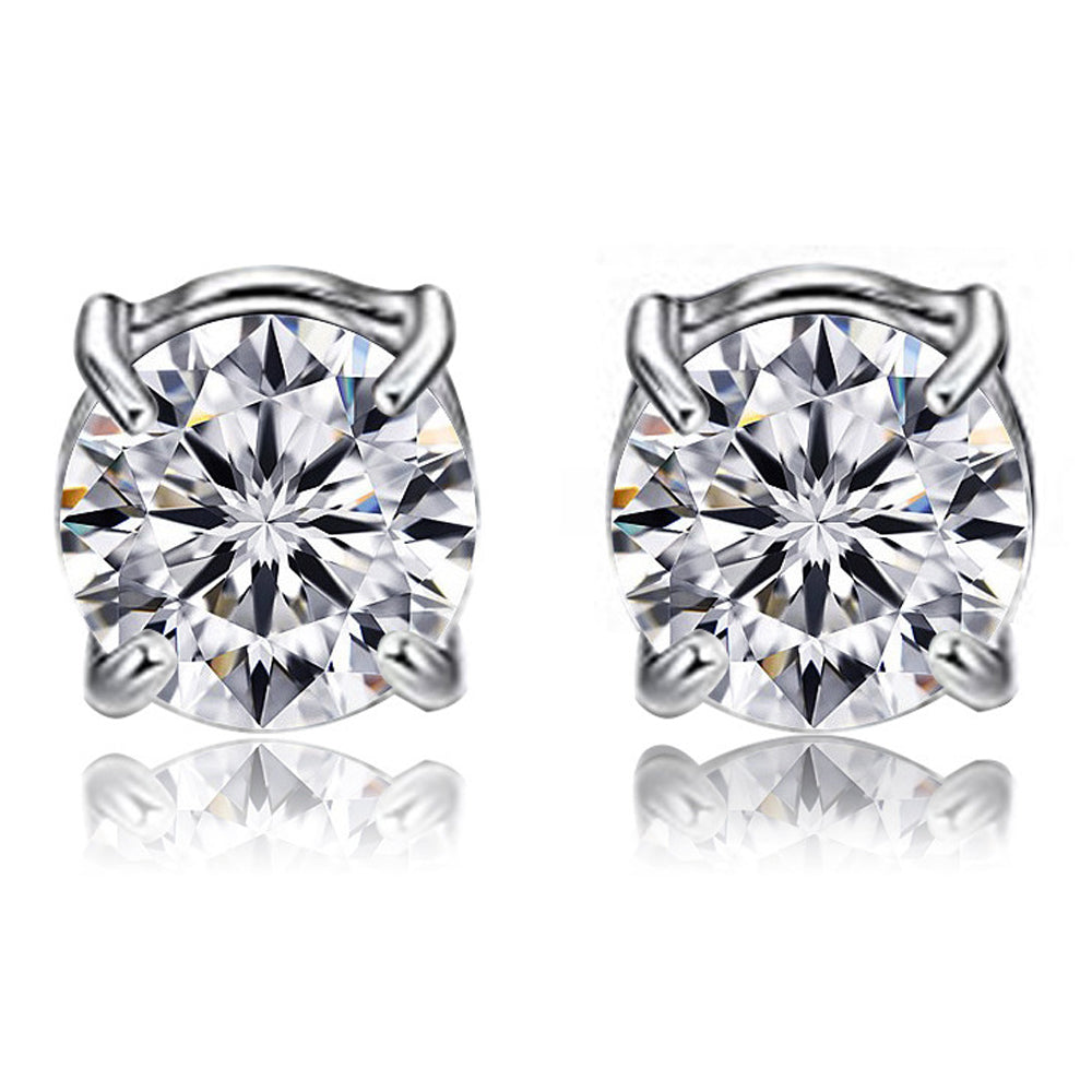 A00899 One Pair Magnetic Stud Earring Ear Decor Jewelry 8mm Non-piercing Stud Earring Magnet - Silver/White Diamond