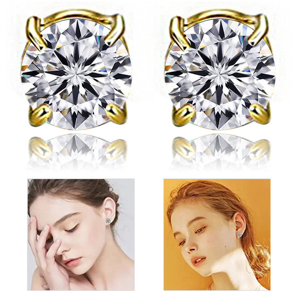 A00899 One Pair 8mm Stud Earrings Non-piercing Magnetic Stainless Steel Zircon Stud Eardrops Earrings Jewelry - Gold/White Diamond