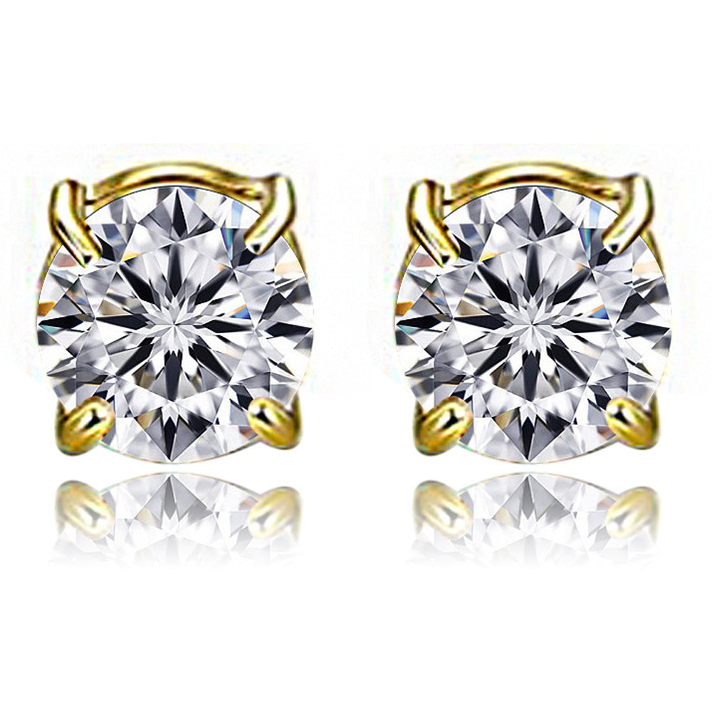 A00899 One Pair 8mm Stud Earrings Non-piercing Magnetic Stainless Steel Zircon Stud Eardrops Earrings Jewelry - Gold/White Diamond