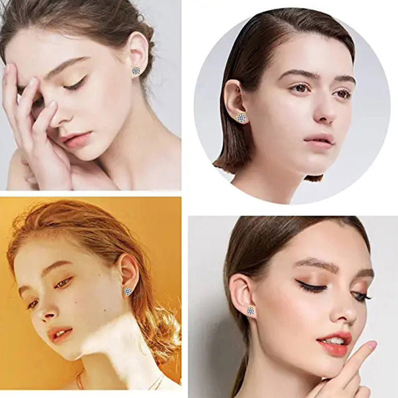 A00899 One Pair 8mm Stud Earrings Non-piercing Magnetic Stainless Steel Zircon Stud Eardrops Earrings Jewelry - Gold/White Diamond