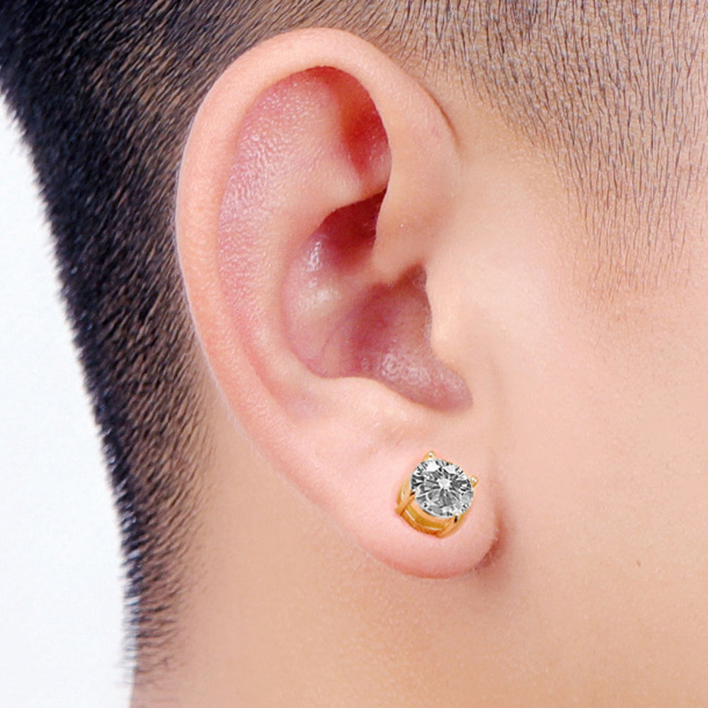 A00899 One Pair 8mm Stud Earrings Non-piercing Magnetic Stainless Steel Zircon Stud Eardrops Earrings Jewelry - Gold/White Diamond