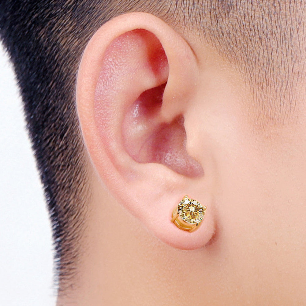 A00899 One Pair Non-piercing Magnetic 8mm Stud Earrings Stainless Steel Zircon Stud Eardrops Earrings Jewelry - Gold/Gold Diamond