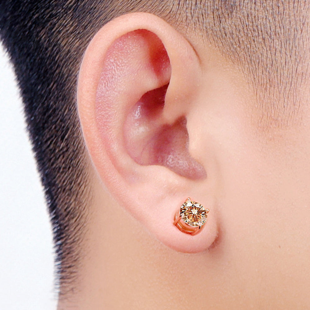 A00899 One Pair Stainless Steel Zircon Stud Eardrops Earrings Jewelry 8mm Non-piercing Magnetic Stud Earrings - Rose Gold