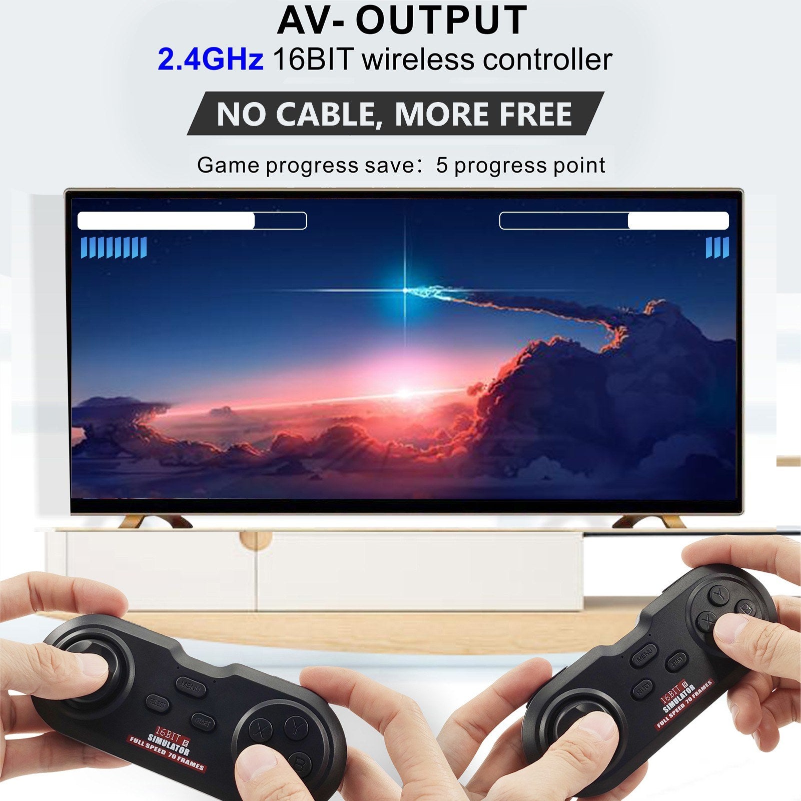 16Bit Game Console 2.4GHz Wireless Game Controller Retro Double-Pack Controller Gamepad Joystick Full Speed 70 Frames Gift for Kids Adults Boys Girls