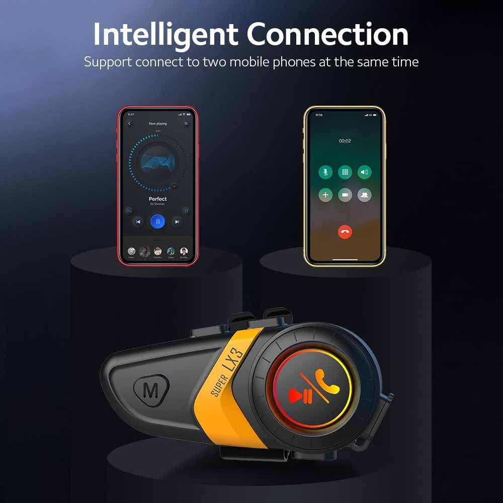 SUPER LX3 Bluetooth 5.0 Headset Motorcycle Motorbike Helmet Intercom Interphone for Riding Skiing Snowmobile Scooter