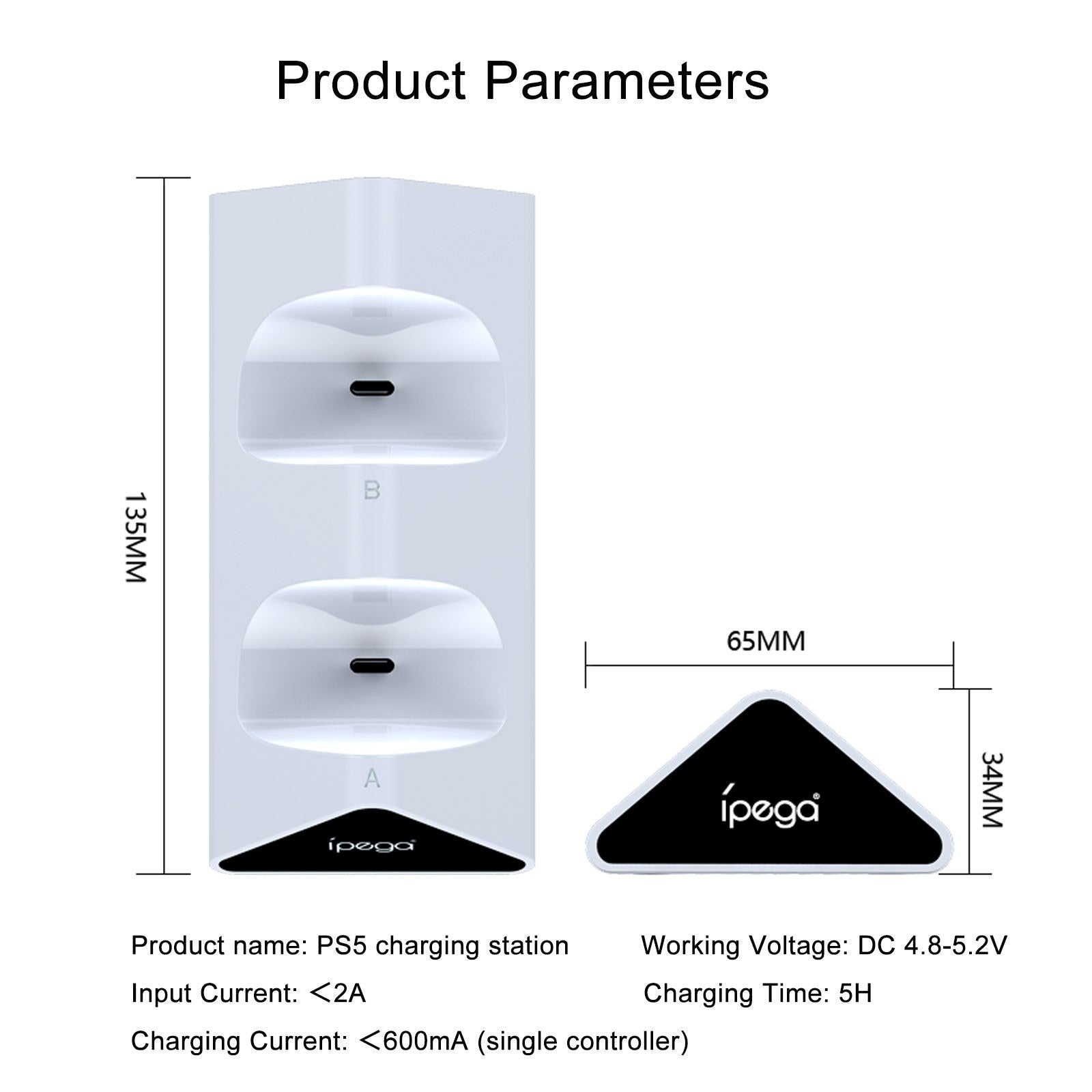 IPEGA PG-P5012 Controller Charging Dock Dual PS5 Controller Charger Station Stand with LED-Indicator